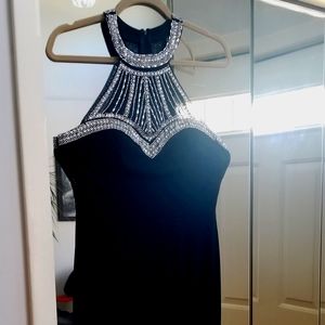 Black maxi dress with jewel decorations